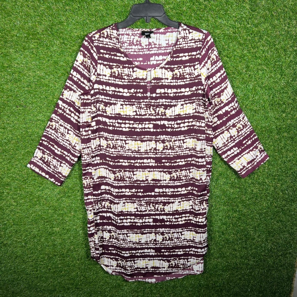Mossimo Burgundy White Abstract Stripe Tunic Top 3/4 Sleeve Small